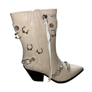 Stylish Cream Western Ankle Boots